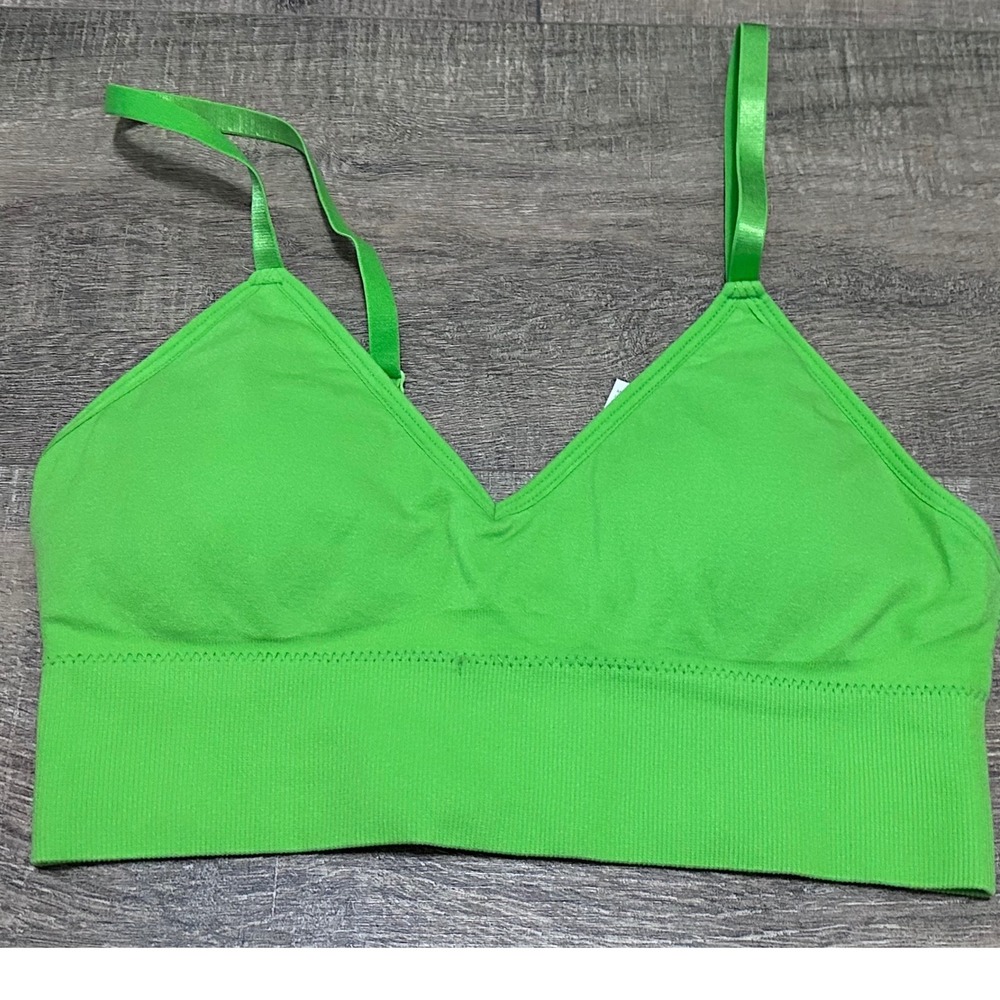 Fabletics Seamless Bralette Lime Green V-Neck Adjustable Strap Size Small